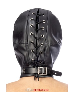 Cagoule BDSM simili cuir avec baillon amovible - Fetish Tentation