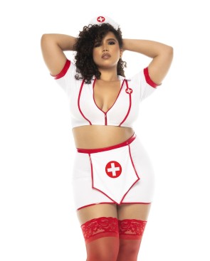 Costume infirmière 3 pièces grande taille, top avec zip fonctionnel, jupe et serre tête - MAL60018XASHW